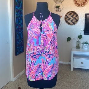 Lilly Pulitzer silk blouse with tassels, gorgeous details! XS